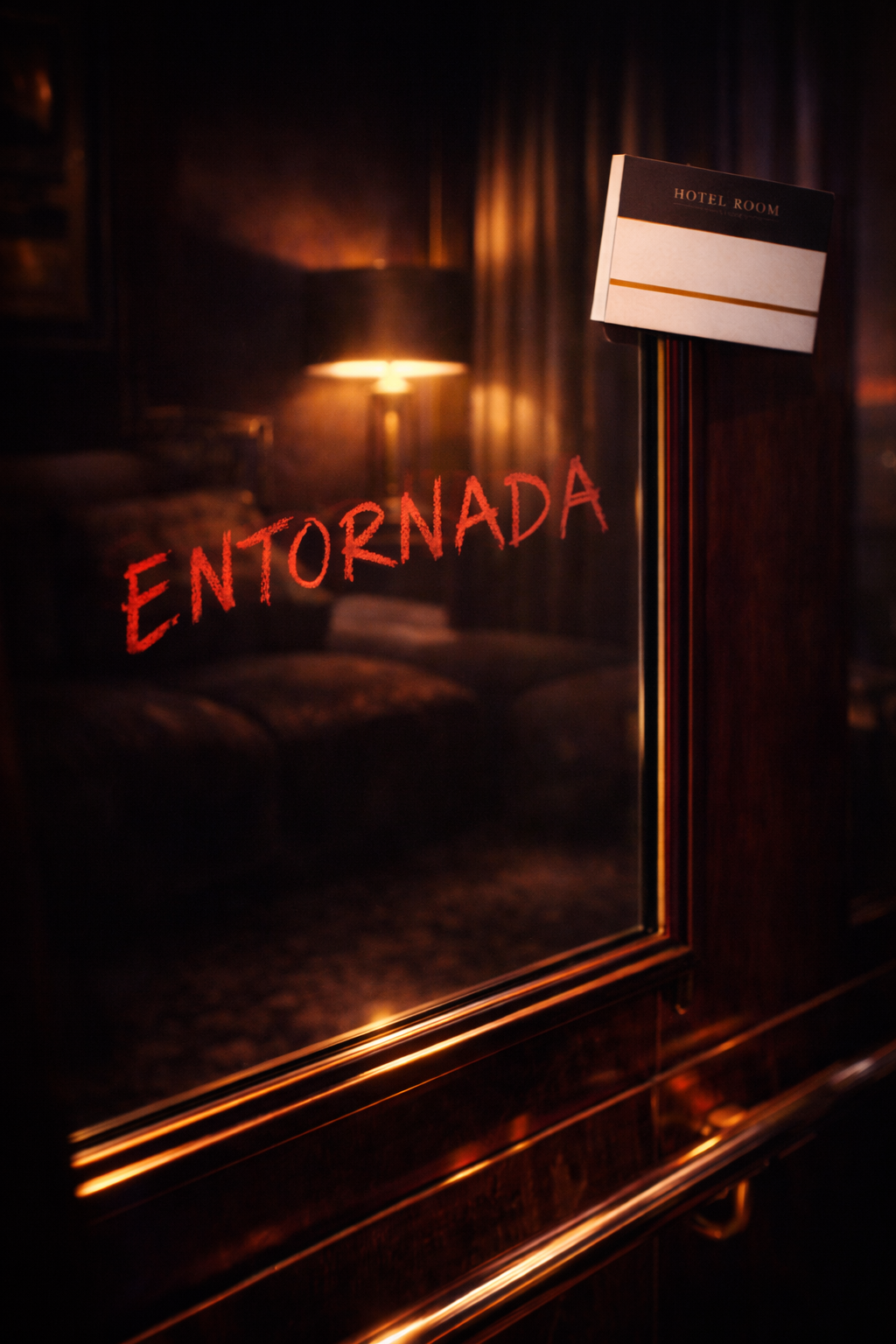 Interior del ascensor, espejo con letras trazadas en el vaho